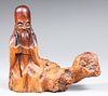 Chinese Carved Burl Wood Shou Lao Figure