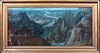  TRAVELLERS IN A MOUNTAIN RIVER LANDSCAPE OIL PAINTING