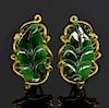 Jade leaf clip-on earrings in yellow metal