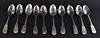Ten George III and later English and Irish fiddle pattern tablespoons, various dates and marks, 22.5oz, 699g,