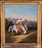 LADY PORTRAIT RIDING HER HORSE & GREYHOUND OIL PAINTING