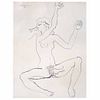 JUAN SORIANO, Mujer con peces, Firmada y fechada 69, Tinta sobre papel, 63 x 49 cm, Con copia de certificado
