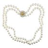 18k Gold Fancy White Diamond Pearl Two Strand Necklace 