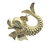 14k Gold Emerald Diamond Fish Brooch Pin