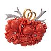 18k Gold Diamond Carved Coral Brooch Pin