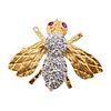Herbert Rosenthal 18k Gold Diamond Ruby Bee Insect Brooch Pin