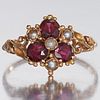 VICTORIAN GARNET AND PEARL CLUSTER RING