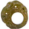 CHINESE CARVED CEREMONIAL OLIVE GREEN JADE /HARDSTONE RING