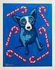 George Rodrigue Screenprint "Blue Dog with Candy Canes"