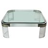 Charles Hollis Jones Waterfall Coffee Table in Lucite, Glass & Polished Nickel, Signed