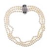 Art Deco Platinum Diamond Onyx Pearl Necklace