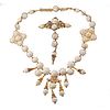Antique 15k Gold Mother of Pearl Necklace Brooch Set