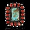 CALVIN MARTINEZ (NAVAJO, B. 1960) NATIVE AMERICAN TURQUOISE, CORAL, AND STERLING SILVER RING