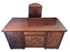 Chinese Hand Carved Wood Desk & Chair