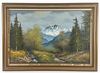 Mountain Scene Oil on Canvas Signed Illegibly