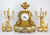 19th C. Beurdeley 3 Pc. Gilt Bronze Mounted Marble Clockset w/ Wedgewood Plaques, Circa 1880