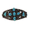 Navajo Number 8 Turquoise and Silver Bracelet with Stamped Designs c. 1940s, size 6.625 (J6488)