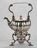 GEORGE II BRITISH ARMORIAL STERLING SILVER HOT WATER / TEA KETTLE WITH STAND AND BURNER