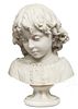 Eugenio Lombardi (Italian, 1853-1912) Marble Bust, Young Girl, 1883, H 16''