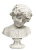 Eugenio Lombardi (Italian, 1853-1912) Carrera Marble Bust, 1883, Young Boy, H 16''