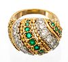 18Kt Yellow Gold Emerald & Diamond Dome Ring, C. 1950, 19g Size: 6.25