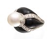 12.5mm Pearl, Black Onyx & Diamond Ring, 23g Size: 6