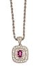 Italian 14kt White Gold Necklace With Ruby & Diamond Pendant, L 18'' 10.6g