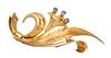 Tiffany & Co (Italy) 18kt Yellow Gold & Sapphire 'Lily' Brooch, W .75'' L 1.75'' 6g