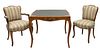Louis XV Style Carved Walnut Games Table & Chairs, H 29.25'' W 35'' 5 pcs