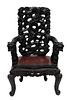 Japanese Meiji Period Teakwood Carved Arm Chair, C. 1900, H 46'' W 29''
