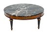Louis XVI Style Burl Wood And Black Marble Top Coffee Table, H 15'' Dia. 36''