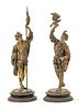 Gilded Spelter Figural Sculptures, Hunters Of Falconry, H 20'' Dia. 6'' 1 Pair