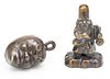 Chinese Bronze Miniatures, Wise Scholar And Bell H 3.5'' 2 pcs