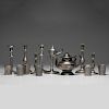 Pewter Candlesticks, Teapot and Beakers