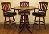 American Heritage Set Of 3 Carved Wood Bar Stools And Table, 20th C., Four Pieces
