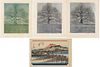 Y-Jisaku (Japanese, 20th C.) Relief Prints On Wove Paper, H 15.75'' W 13'' 3 pcs + 1 Woodblock Print
