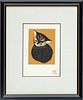 Kawano Kaoru (Japanese, 1916-1965) Woodcut In Colors On Paper, Kitten, H 5.75'' W 4.75''