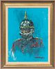 Anofsky, Abstract Expressionist Oil On Canvas Board,  1967, Portrait Of A Soldier, H 23.5'' W 17.5''