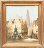 Henri Schafer , 1833-1915 Oil On Canvas, German Street Scene, H 24'' W 20''