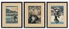 Japanese Ukiyo-e Woodblock Prints C. 1850, H 13.7'' W 9.5'' 3 pcs