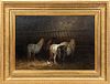 Charles Emile Jacque (France, 1813-1894) Oil On Canvas Horse Stable With Chicken, H 27'' W 39''