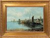 James Bale Oil On Canvas European Harbor Scene, H 20'' W 30''
