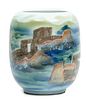 Large Chinese Porcelain Vase, 20th C., The Great Wall, H 16'' Dia. 13.5''