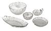 Hand-cut Crystal Bowls & Dishes, C. 1900, H 4.5'' Dia. 9'' 5 pcs