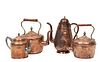 Antique American Copper Kettles, H 7.5" To 12", 4 pcs