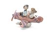 Lladro Porcelain Children In Airplane "Don't Look Down", H 6.5'' L 9''