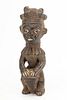 Yoruba Nigeria African Polychrome Carved Wood Male Figure Playing Drums H 12" W 3" D 4"