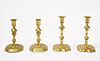 Two Pairs of Early Brass Candlesticks