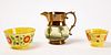 Two Yellow Bowls and a Copper Lustre Pitcher