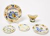 Four Small Prattware Plates and Half Round Cup